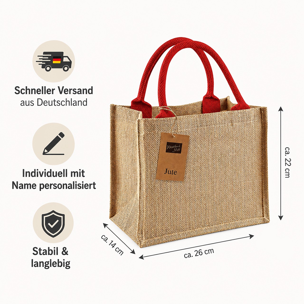 Unikatolo weihnachtliche Jute Tasche mit Name personalisiert