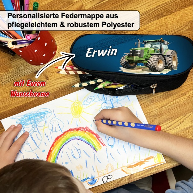Unikatolo Federmäppchen Traktor mit Name personalisiert