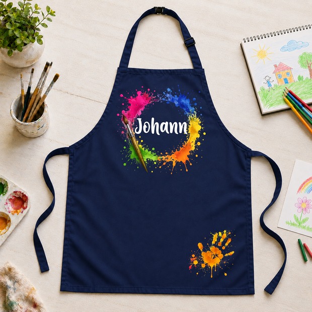 Unikatolo Kinderschürze Farbkleckse mit Name personalisiert | NAVY
