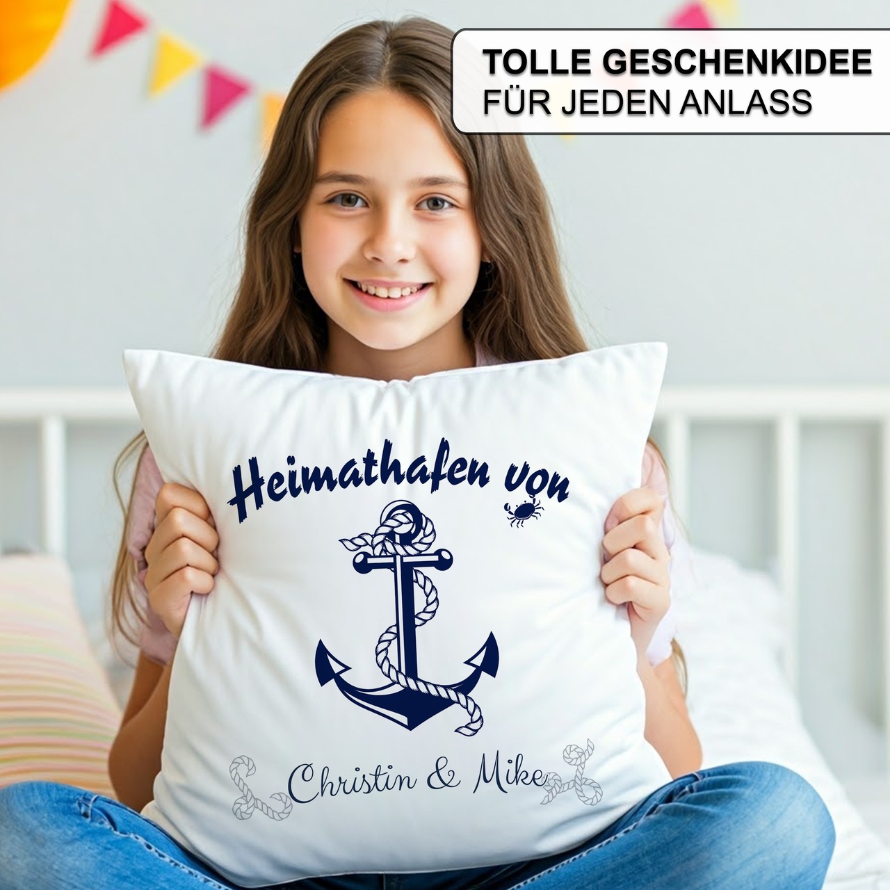 Unikatolo Kissen Motiv Anker mit Name personalisiert