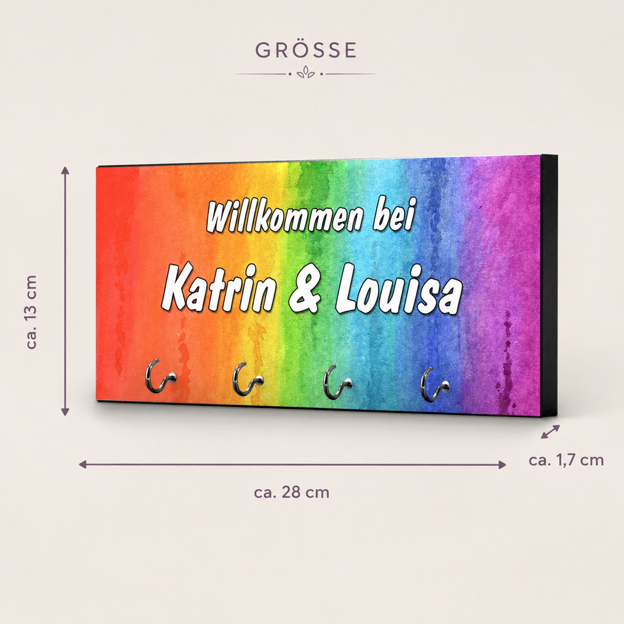 Unikatolo Schlüsselbrett Regenbogen mit Name personalisiert