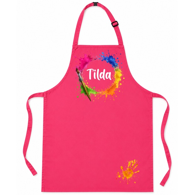Unikatolo Kinderschürze Farbkleckse mit Name personalisiert | PINK