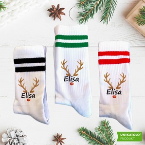 Weihnachtssocken Rentiernase mit Name bedruckt | Erwachsene