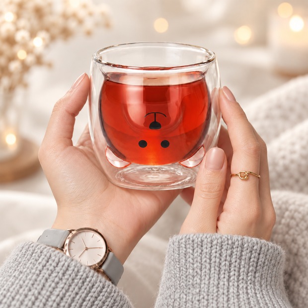 Bären Tasse - Doppelwandiges Isolierglas für Kalt- & Warmgetränke