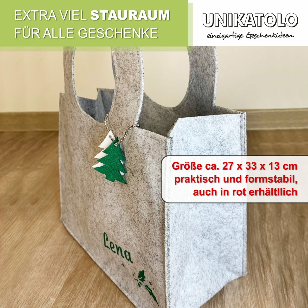 Unikatolo personalisierte Filztasche in grau mit Name