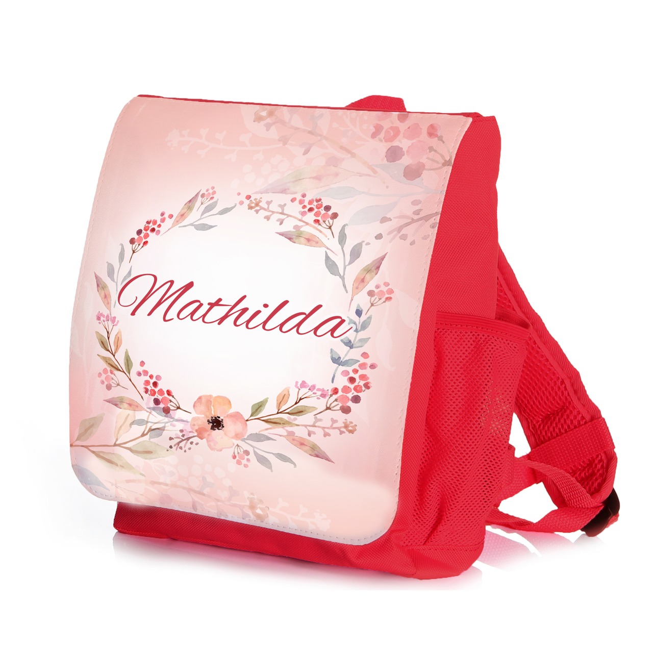 Unikatolo Kindergartenrucksack Blumen mit Name | rot