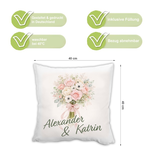 Unikatolo Kissen Motiv Hochzeit 3 mit Namen personalisiert