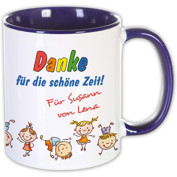 Unikatolo Tasse zum KiTa Abschied mit Namen bedruckt | BLAU
