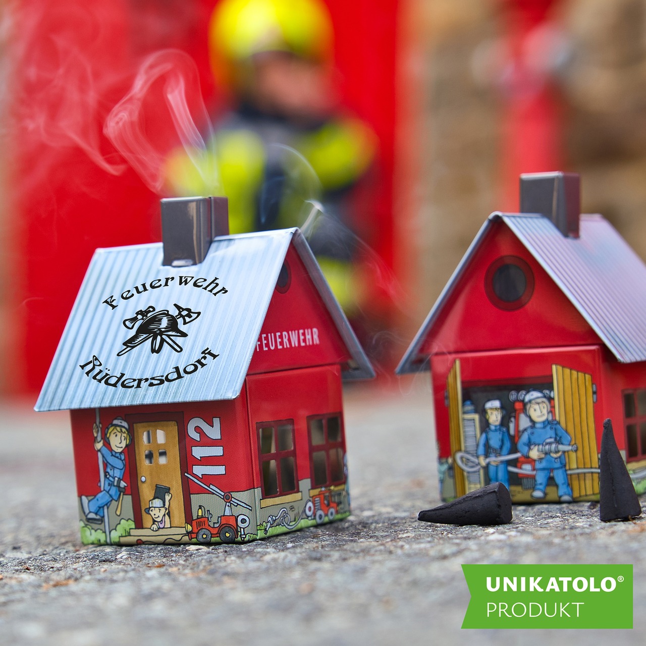 Räucherhäuschen Feuerwehr mit Logo personalisiert