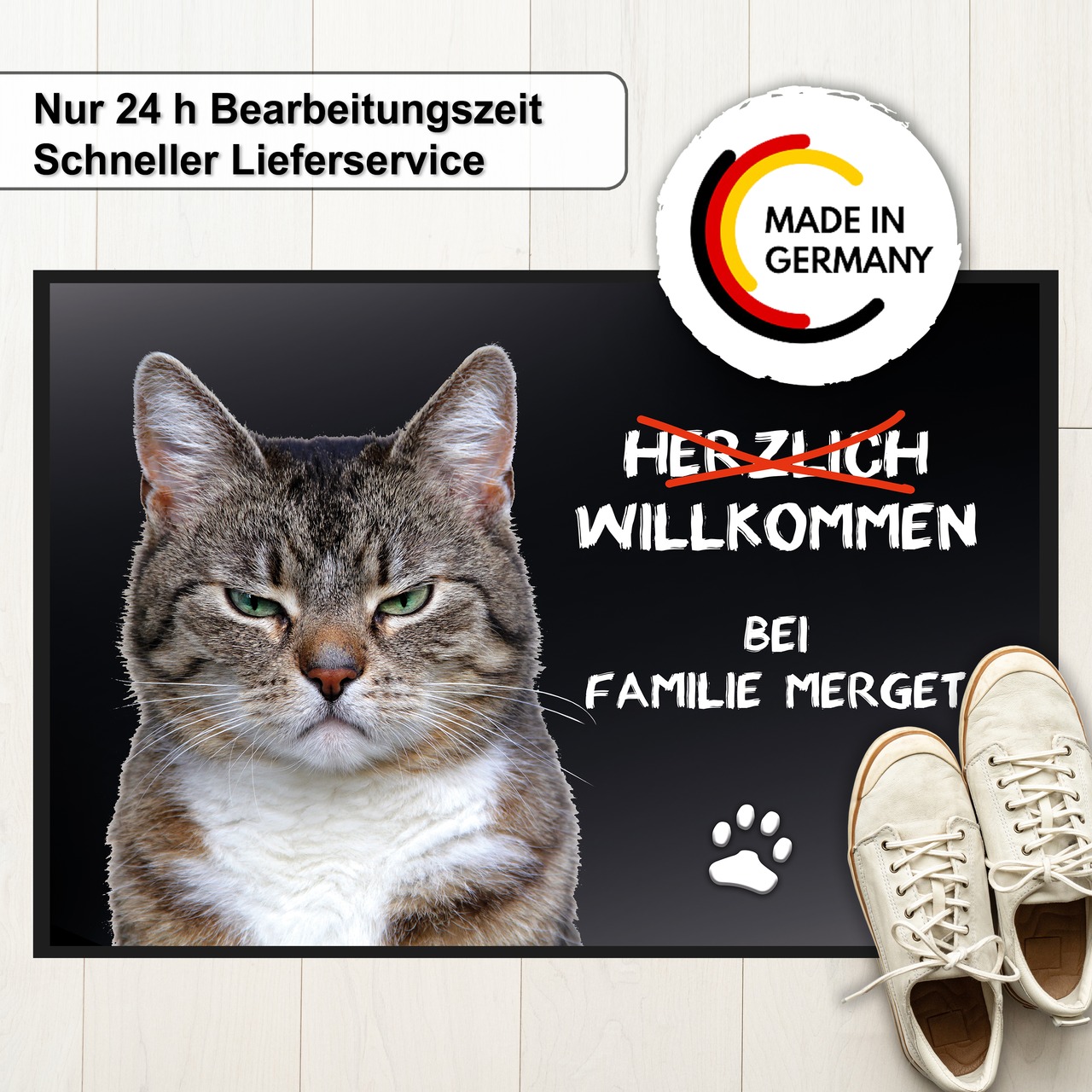 Unikatolo Fußmatte Motiv Miezepeter mit Name personalisiert