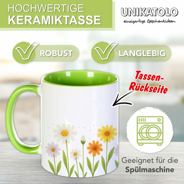 Unikatolo Tasse zum KiTa Abschied Blume mit Name bedruckt