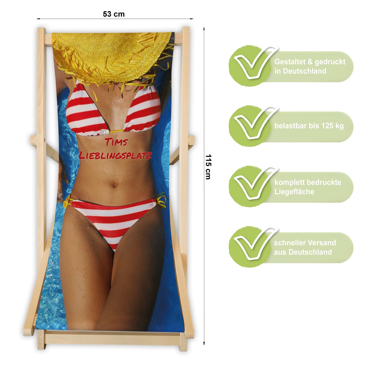 Unikatolo Liegestuhl Bikini mit Name personalisiert