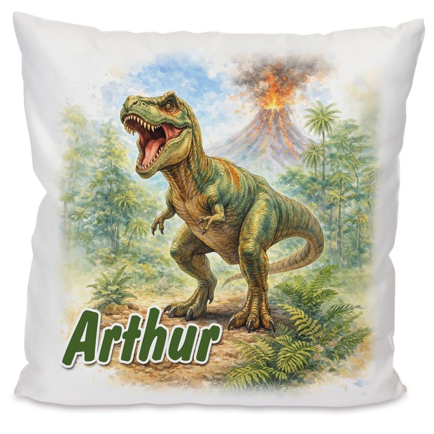 Personalisiertes Kissen mit T-Rex und Name bedruckt